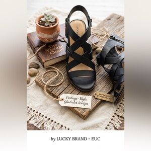 Lucky Brand Nayeli Black Leather Strappy Gladiator Sandals Size 9M